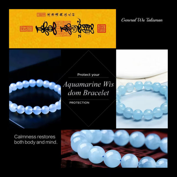Aquamarine Wisdom Bracelet – Worn on the Left Hand Physical and Mental Well-being • Wisdom Enhancement • Protection Against Adversity